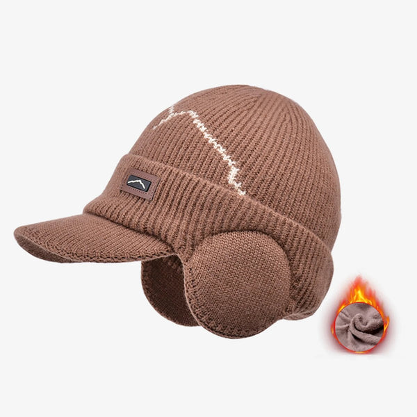 Men's Winter Visor Beanie With Earflap Warm Fleece Lined Knitted Ear - Yahko Merchandise