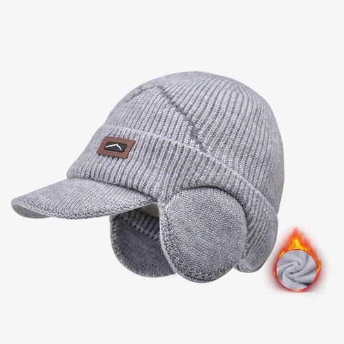 Men's Winter Visor Beanie With Earflap Warm Fleece Lined Knitted Ear - Yahko Merchandise
