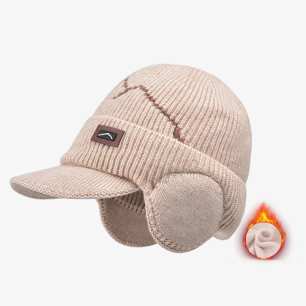 Men's Winter Visor Beanie With Earflap Warm Fleece Lined Knitted Ear - Yahko Merchandise