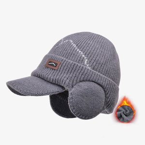 Men's Winter Visor Beanie With Earflap Warm Fleece Lined Knitted Ear - Yahko Merchandise