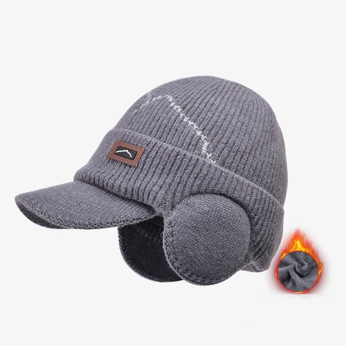 Men's Winter Visor Beanie With Earflap Warm Fleece Lined Knitted Ear - Yahko Merchandise