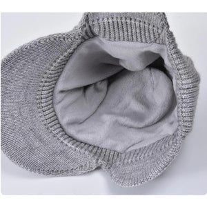 Men's Winter Visor Beanie With Earflap Warm Fleece Lined Knitted Ear - Yahko Merchandise