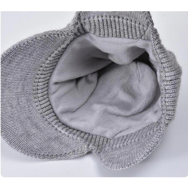 Men's Winter Visor Beanie With Earflap Warm Fleece Lined Knitted Ear - Yahko Merchandise