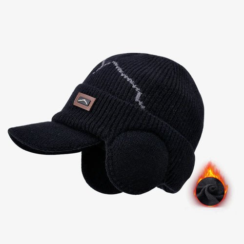 Men's Winter Visor Beanie With Earflap Warm Fleece Lined Knitted Ear - Yahko Merchandise