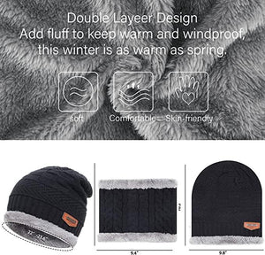 Mens Womens Winter Beanie Hat Scarf Set Warm Knit Hat Thick Fleece - Yahko Merchandise
