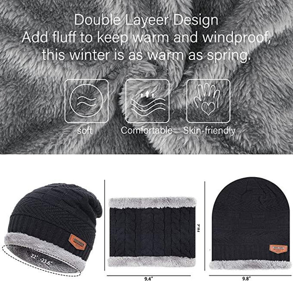 Mens Womens Winter Beanie Hat Scarf Set Warm Knit Hat Thick Fleece - Yahko Merchandise