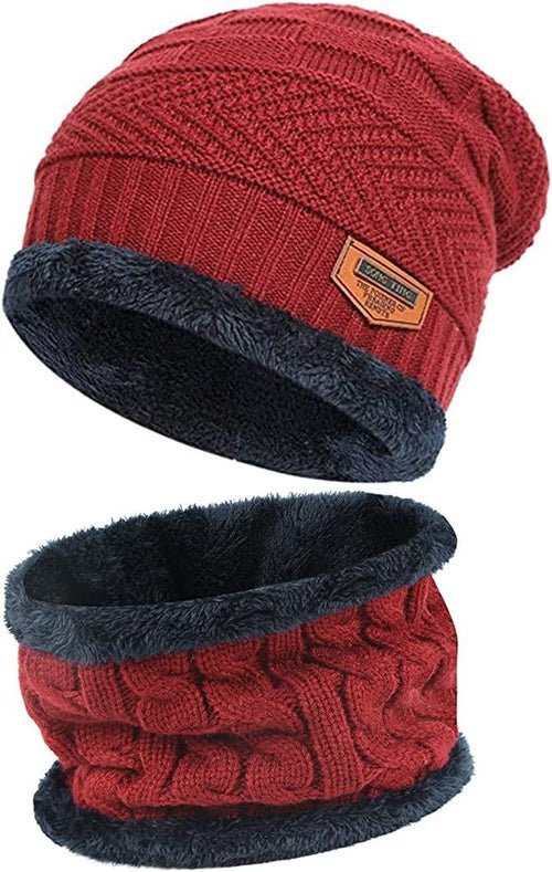 Mens Womens Winter Beanie Hat Scarf Set Warm Knit Hat Thick Fleece - Yahko Merchandise