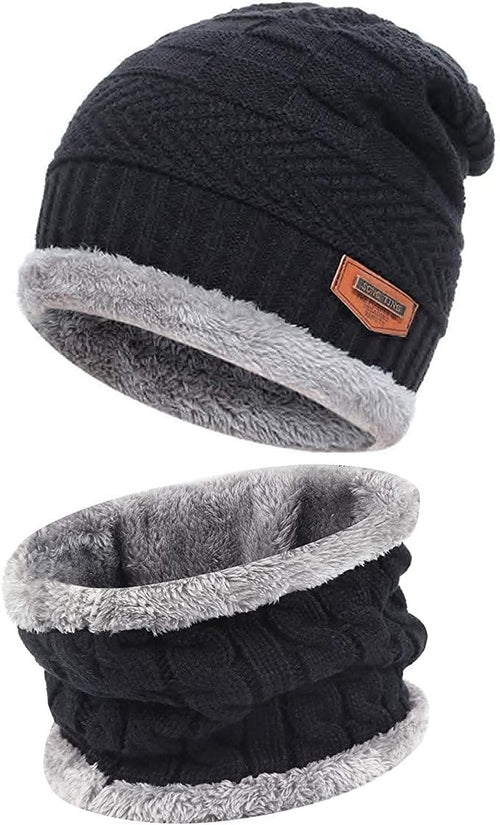 Mens Womens Winter Beanie Hat Scarf Set Warm Knit Hat Thick Fleece - Yahko Merchandise