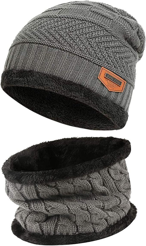 Mens Womens Winter Beanie Hat Scarf Set Warm Knit Hat Thick Fleece - Yahko Merchandise