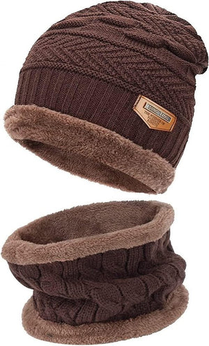 Mens Womens Winter Beanie Hat Scarf Set Warm Knit Hat Thick Fleece - Yahko Merchandise