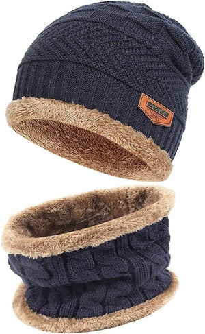 Mens Womens Winter Beanie Hat Scarf Set Warm Knit Hat Thick Fleece - Yahko Merchandise