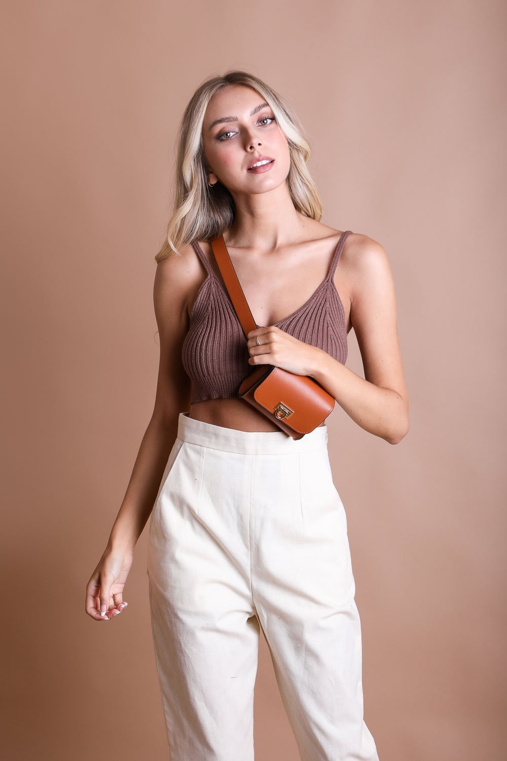 Mini Faux Leather Belt Bag – Chic with Gold Link Chain - Yahko Merchandise