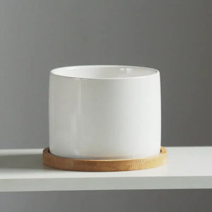 Minimalist Ceramic Flower Pot with Bamboo Stand - Yahko Merchandise