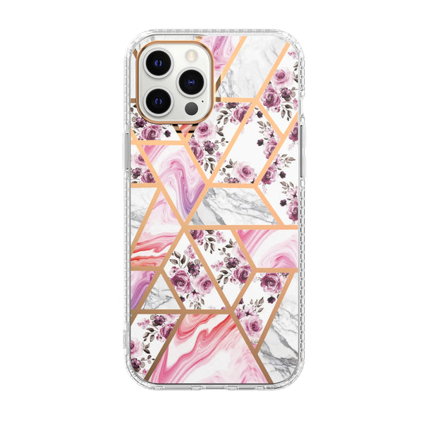 Mosaic Marble Pattern Floral Transparent Phone Case - Yahko Merchandise