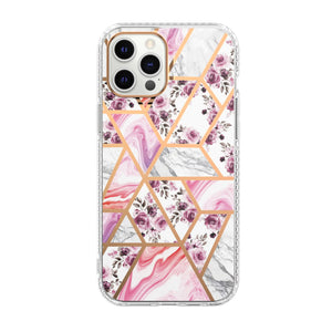 Mosaic Marble Pattern Floral Transparent Phone Case - Yahko Merchandise