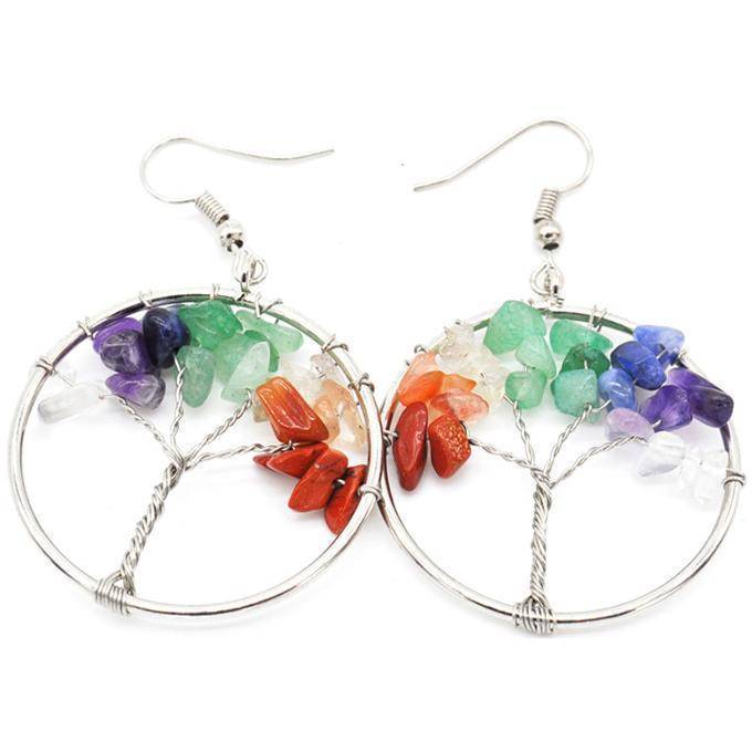 Natural Crystal Crushed Stone Tree Wishing Tree Earrings Crystal Tree Earrings Jewelry - Yahko Merchandise