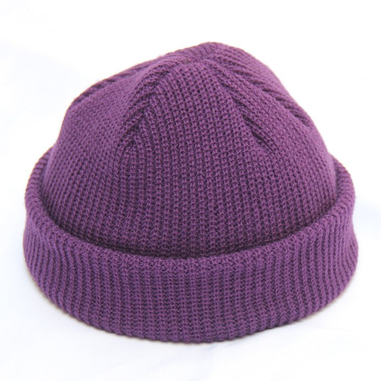 New Fashion Mens Beanie Winter Knit Hat Boy Skullcap Sailor Cap Cuffs Retro Navy Short Hat Solid Color Unisex Autumn Warm Cap - Yahko Merchandise