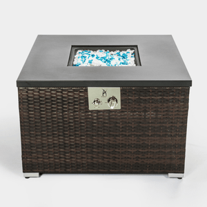 Outdoor Gas Fire Pit Square Dark Brown Wicker Fire Pit Table - Yahko Merchandise