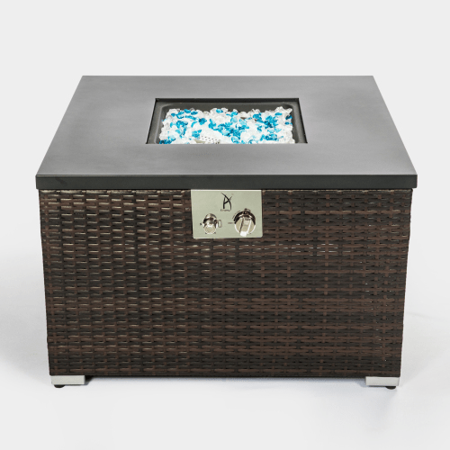 Outdoor Gas Fire Pit Square Dark Brown Wicker Fire Pit Table - Yahko Merchandise