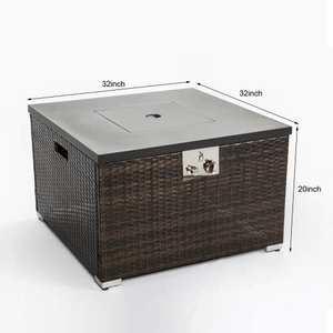 Outdoor Gas Fire Pit Square Dark Brown Wicker Fire Pit Table - Yahko Merchandise