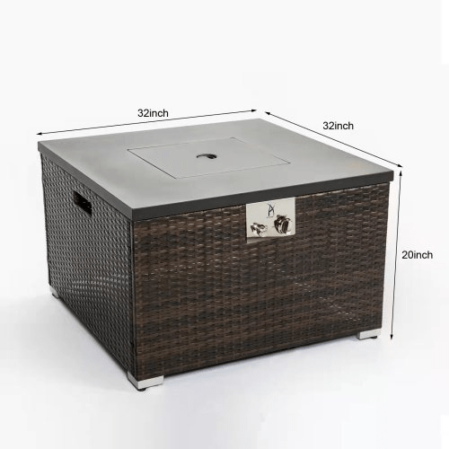 Outdoor Gas Fire Pit Square Dark Brown Wicker Fire Pit Table - Yahko Merchandise