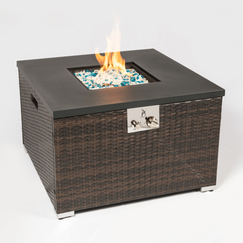 Outdoor Gas Fire Pit Square Dark Brown Wicker Fire Pit Table - Yahko Merchandise