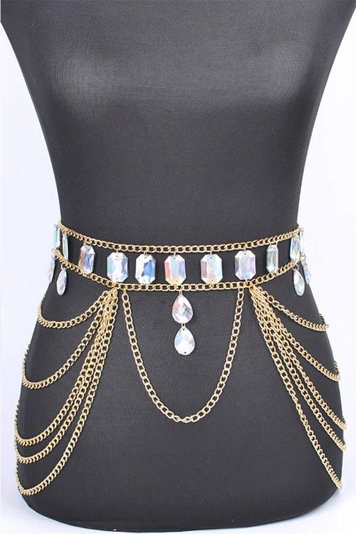 Oversize Acrylic Stone Layered Chain Belt - Yahko Merchandise