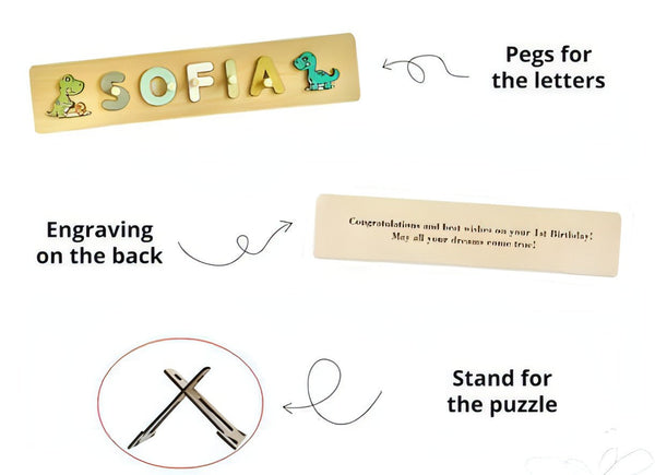 Personalized Wooden Dinosaur Name Puzzle – Fun & Educational Toy for - Yahko Merchandise