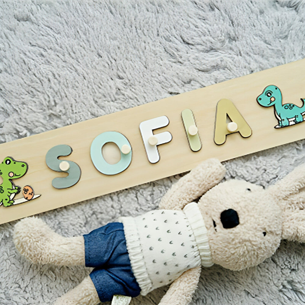 Personalized Wooden Dinosaur Name Puzzle – Fun & Educational Toy for - Yahko Merchandise