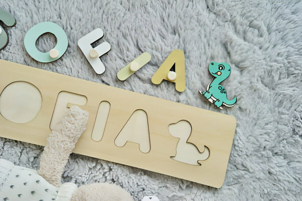 Personalized Wooden Dinosaur Name Puzzle – Fun & Educational Toy for - Yahko Merchandise