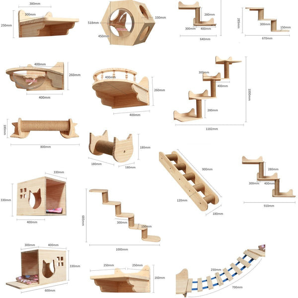Pet Cat Climbing Frame Wall Type Solid Wood Wall Hanging Platform Ladder Pets Accessories - Yahko Merchandise