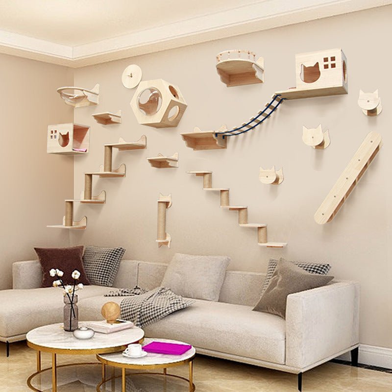 Pet Cat Climbing Frame Wall Type Solid Wood Wall Hanging Platform Ladder Pets Accessories - Yahko Merchandise