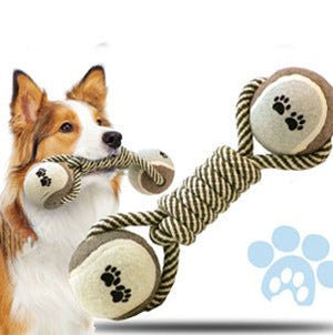 Pet Dumbbell Rope Tennis Ball Chew Toys Teeth Cleaning - Yahko Merchandise