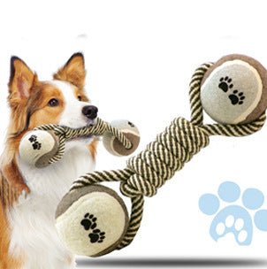 Pet Dumbbell Rope Tennis Ball Chew Toys Teeth Cleaning - Yahko Merchandise