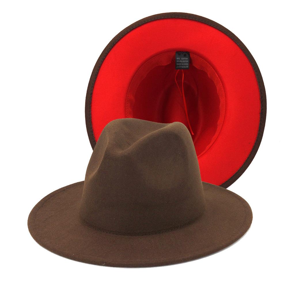 QBHAT Coffee Red Patchwork Men Felt Jazz Fedoras Women Church Hats - Yahko Merchandise