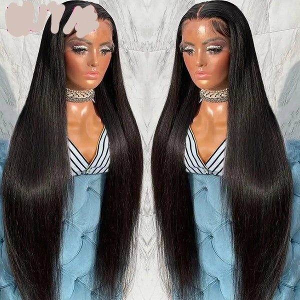 Real Human Hair Lace Wig Set Straight Hair Black Medium Length - Yahko Merchandise