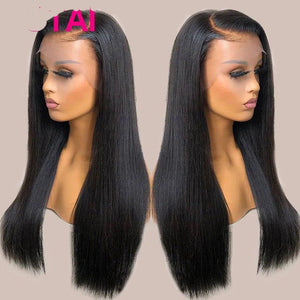 Real Human Hair Lace Wig Set Straight Hair Black Medium Length - Yahko Merchandise
