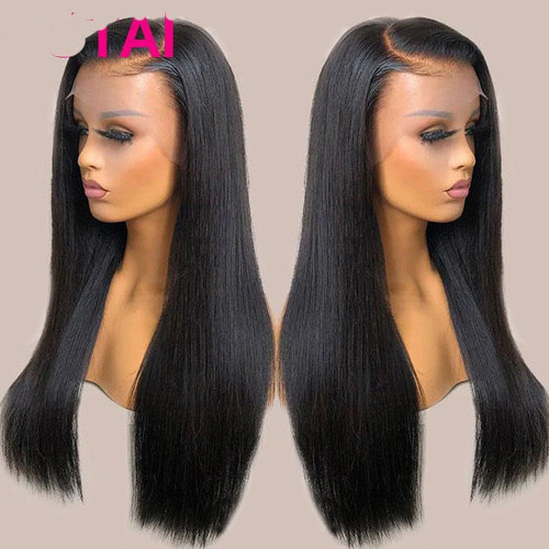 Real Human Hair Lace Wig Set Straight Hair Black Medium Length - Yahko Merchandise