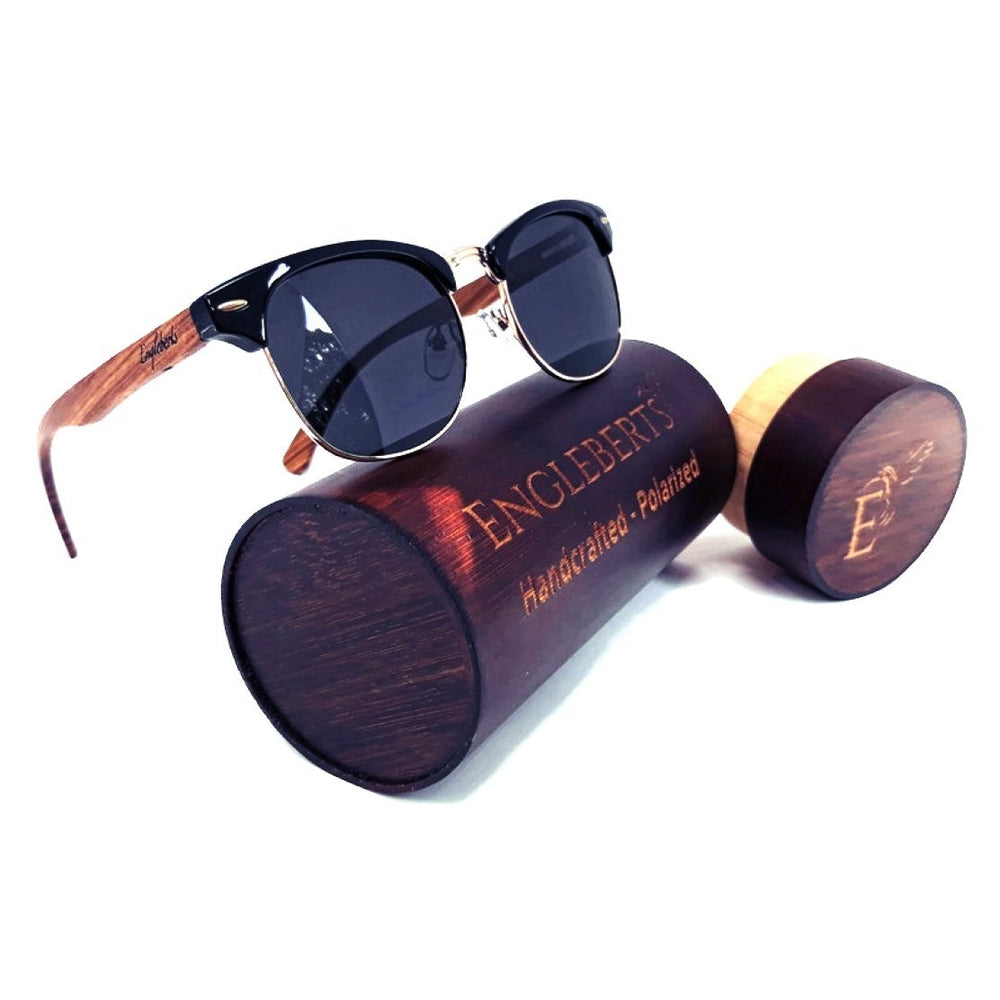 Real Walnut Wood Club Style Sunglasses With Bamboo Case, Polarized - Yahko Merchandise