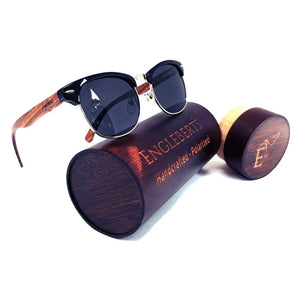 Real Walnut Wood Club Style Sunglasses With Bamboo Case, Polarized - Yahko Merchandise