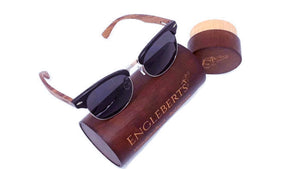 Real Walnut Wood Club Style Sunglasses With Bamboo Case, Polarized - Yahko Merchandise