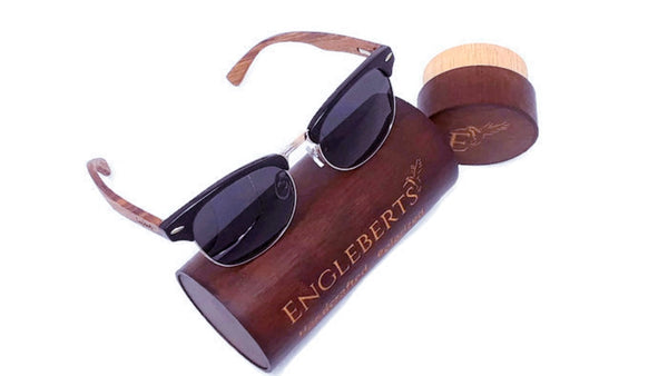 Real Walnut Wood Club Style Sunglasses With Bamboo Case, Polarized - Yahko Merchandise