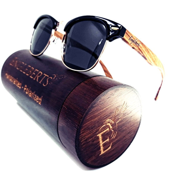 Real Walnut Wood Club Style Sunglasses With Bamboo Case, Polarized - Yahko Merchandise