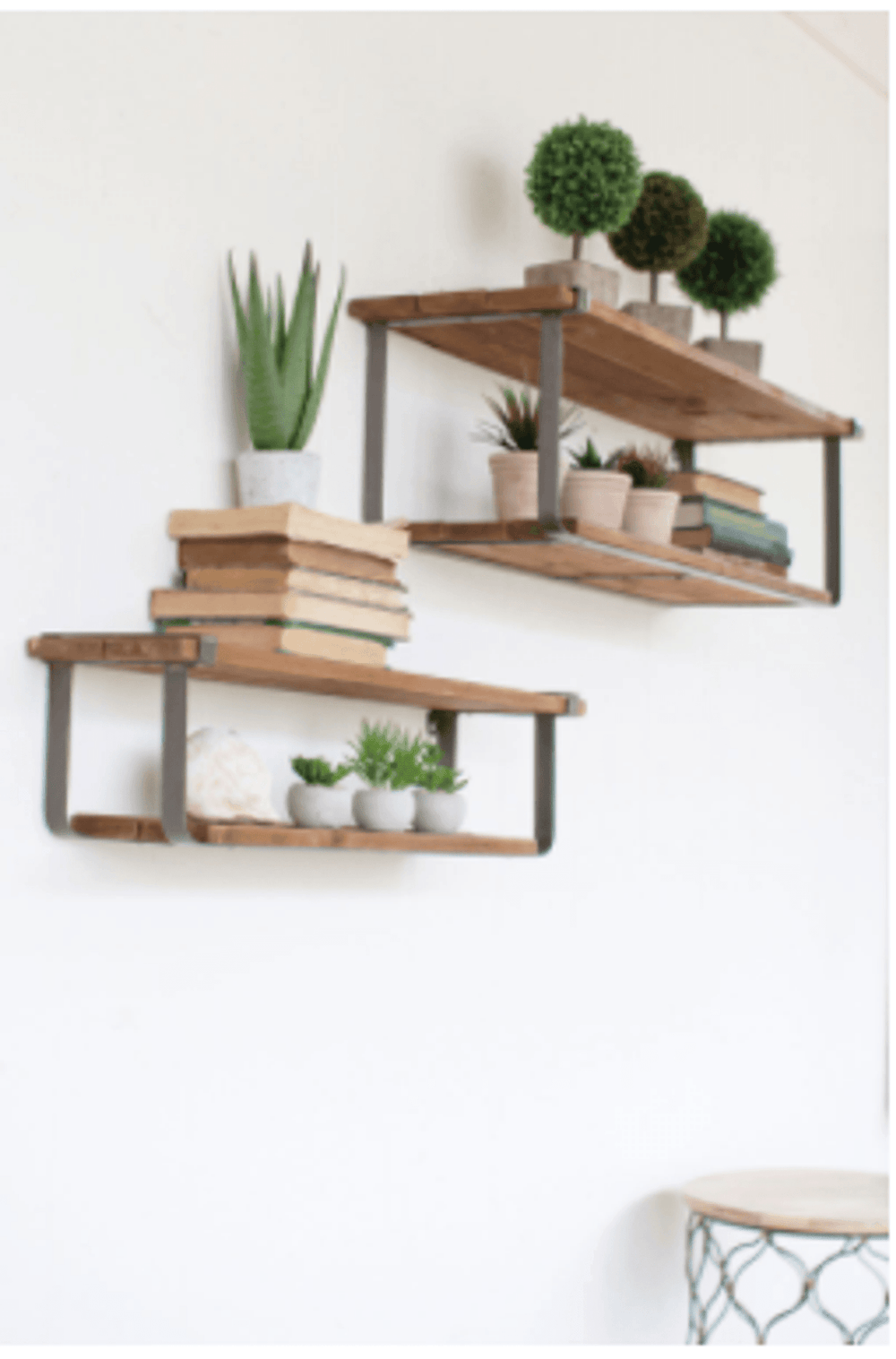 Recycled Wood And Metal Wall Shelves Set Of Two - Yahko Merchandise