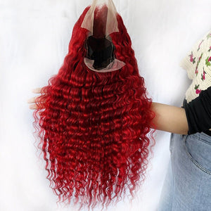 Red Deep Wave Human Hair Wig Real Headgear - Yahko Merchandise