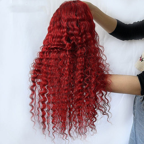 Red Deep Wave Human Hair Wig Real Headgear - Yahko Merchandise
