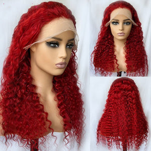 Red Deep Wave Human Hair Wig Real Headgear - Yahko Merchandise