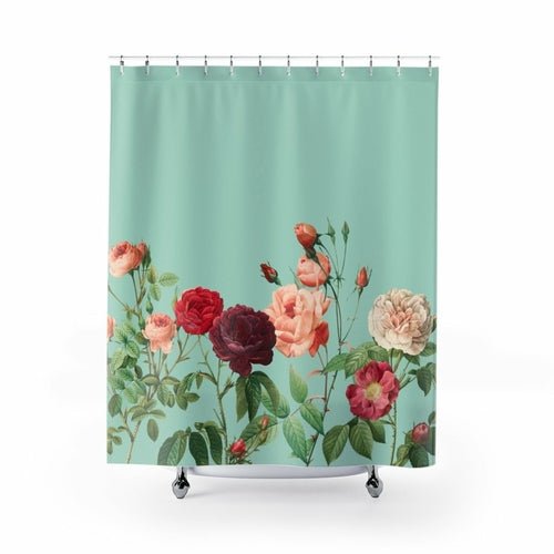 Rose Garden in Teal Shower Curtains Home Decor - Yahko Merchandise