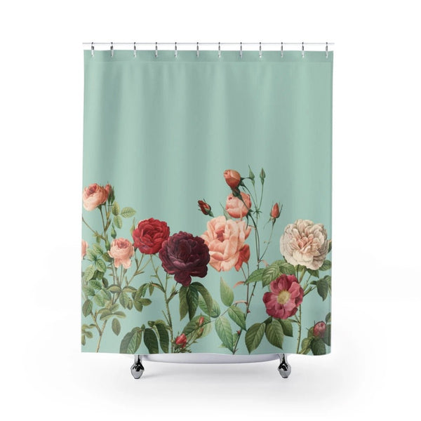 Rose Garden in Teal Shower Curtains Home Decor - Yahko Merchandise