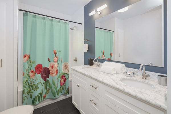 Rose Garden in Teal Shower Curtains Home Decor - Yahko Merchandise